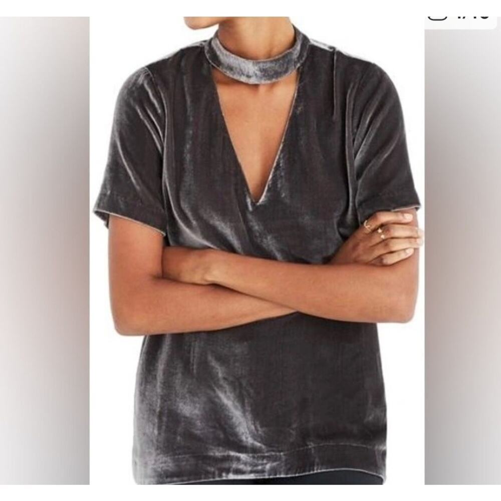 Madewell Gray Women's Velvet Cutout Short Sleeve Blouse Size Medium